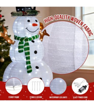 1.2M Lighted Snowman and Squirrel Christmas Yard Decorations, Pre-lit Pull Up Snowman with 120 White LEDs, for Xmas Outdoor Holiday Indoor Decor Lighted Holiday Displays, White