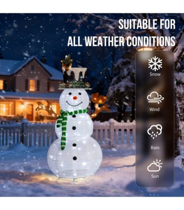 1.2M Lighted Snowman and Squirrel Christmas Yard Decorations, Pre-lit Pull Up Snowman with 120 White LEDs, for Xmas Outdoor Holiday Indoor Decor Lighted Holiday Displays, White