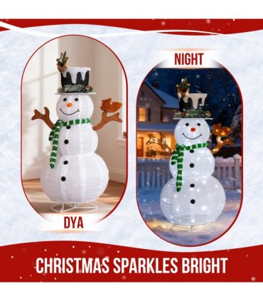 1.2M Lighted Snowman and Squirrel Christmas Yard Decorations, Pre-lit Pull Up Snowman with 120 White LEDs, for Xmas Outdoor Holiday Indoor Decor Lighted Holiday Displays, White