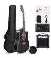 【】KMA101 41In Basswood Panel Matte Edging Folk Guitar with 10W Amplifier Bag Tuner and other Accessories Black