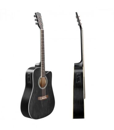 【】KMA101 41In Basswood Panel Matte Edging Folk Guitar with 10W Amplifier Bag Tuner and other Accessories Black