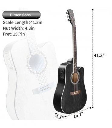 【】KMA101 41In Basswood Panel Matte Edging Folk Guitar with 10W Amplifier Bag Tuner and other Accessories Black
