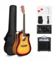 【】KMA101 41In Basswood Panel Matte Edging Folk Guitar with 10W Amplifier Bag Tuner and other Accessories Sunset
