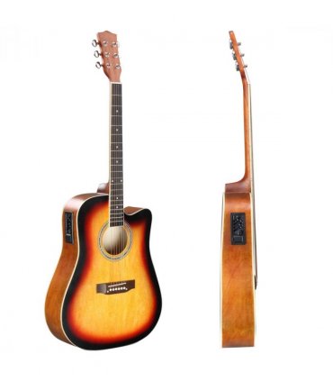 【】KMA101 41In Basswood Panel Matte Edging Folk Guitar with 10W Amplifier Bag Tuner and other Accessories Sunset