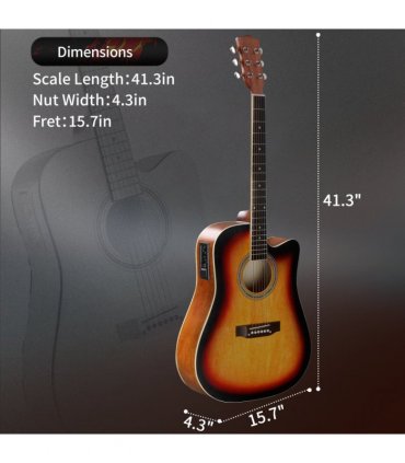 【】KMA101 41In Basswood Panel Matte Edging Folk Guitar with 10W Amplifier Bag Tuner and other Accessories Sunset