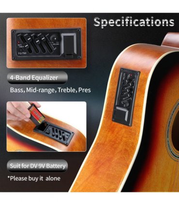 【】KMA101 41In Basswood Panel Matte Edging Folk Guitar with 10W Amplifier Bag Tuner and other Accessories Sunset