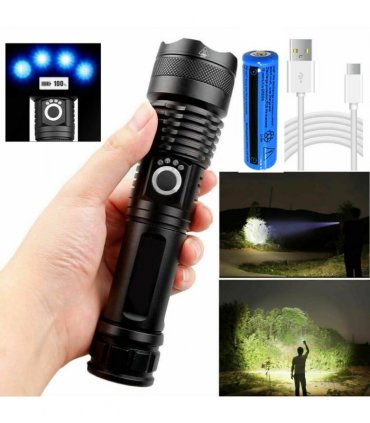 2 Pack USB Rechargeable LED Flashlight 5-Mode Outdoor Camping Hiking Flashlight WorkLight