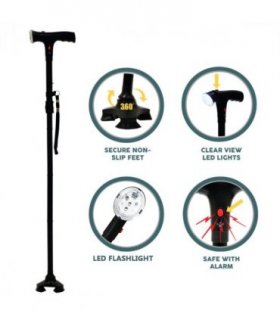 Camping Hiking Walking Stick 5-Level Height Adjustable Folding Walking Cane with LED Light And Alarm