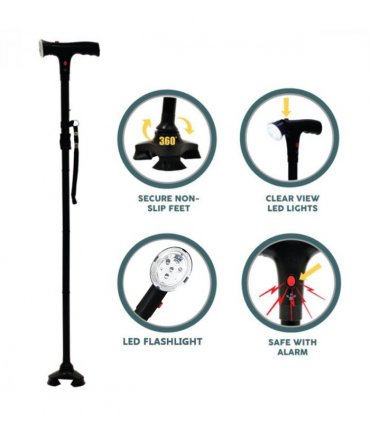 Camping Hiking Walking Stick 5-Level Height Adjustable Folding Walking Cane with LED Light And Alarm