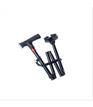 Camping Hiking Walking Stick 5-Level Height Adjustable Folding Walking Cane with LED Light And Alarm