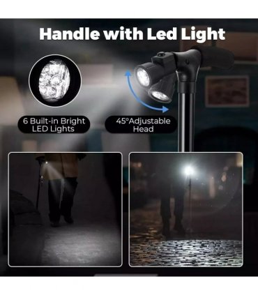 Camping Hiking Walking Stick 5-Level Height Adjustable Folding Walking Cane with LED Light And Alarm