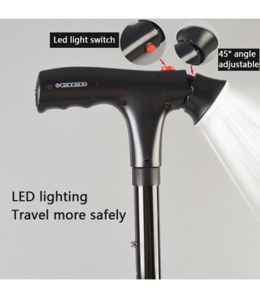 Camping Hiking Walking Stick 5-Level Height Adjustable Folding Walking Cane with LED Light And Alarm