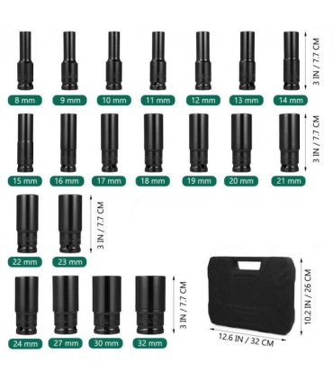 20PCS Deep Impact Socket Set 1/2 Inch Drive Metric 8 - 32mm Lifetime Warranty UK