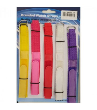 4002GVC PK5 GIRLS VELCRO WATCH STRAPS COLOURED 8mm