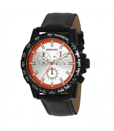 Henley Mens Satin Black Sports Coloured Stitch Multi Eye Watch Orange H03015.18