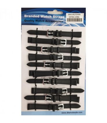 Leather Black Extra Long Watch Straps Pk10 size 12mm 1055.05