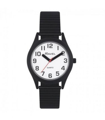 Ravel Mens Basic Bold Easy Read Expander Bracelet Watch White/Black R0225