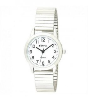 Ravel Ladies Bold Number White Dial Gold Expander Bracelet Watch R0232.21.2