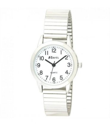 Ravel Ladies Bold Number White Dial Gold Expander Bracelet Watch R0232.21.2