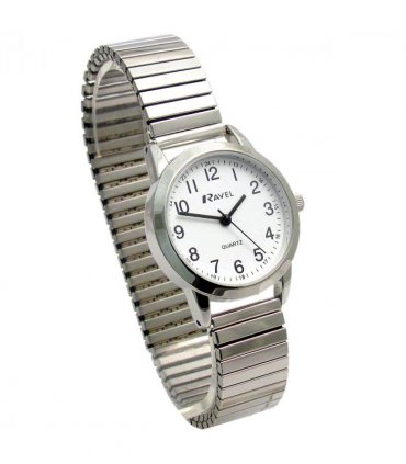 Ravel Ladies Bold Number White Dial Gold Expander Bracelet Watch R0232.21.2