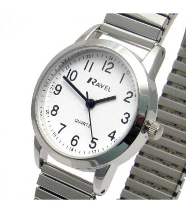 Ravel Ladies Bold Number White Dial Gold Expander Bracelet Watch R0232.21.2