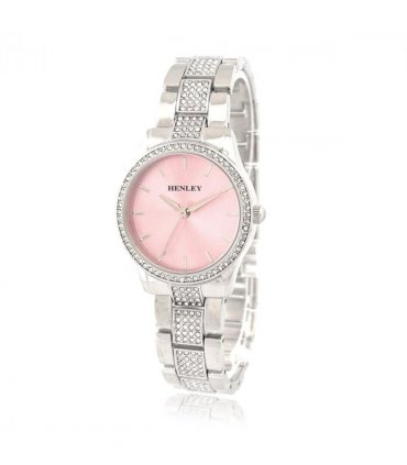 Henley Ladies Fashion Bling Pink Dial & Silver Bracelet Watch H07343