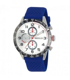 Henley Mens Large Polished Sports Silicone Watch Blue/Silver H02225.16