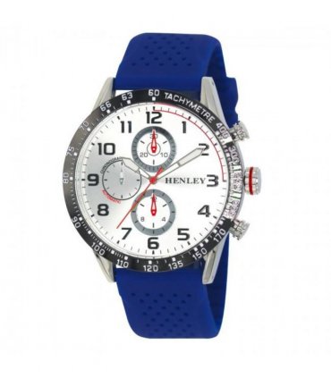Henley Mens Large Polished Sports Silicone Watch Blue/Silver H02225.16
