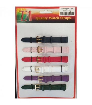 Leather Extra Long Watch Straps Pk6 Assorted colours 1055C.14mm