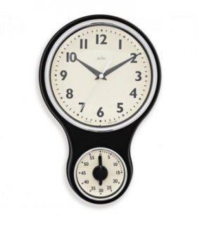 Acctim Kitchen Time 20cm Timer Quartz Retro Style Domed Glass Lens Black Wall Clock 21593