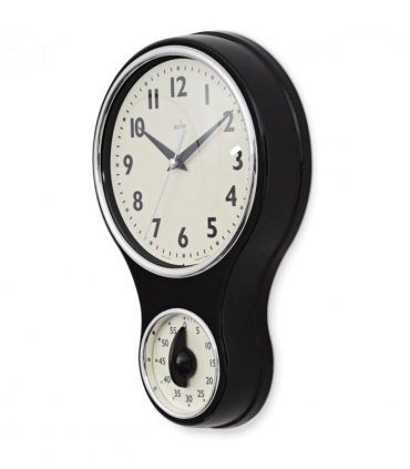 Acctim Kitchen Time 20cm Timer Quartz Retro Style Domed Glass Lens Black Wall Clock 21593