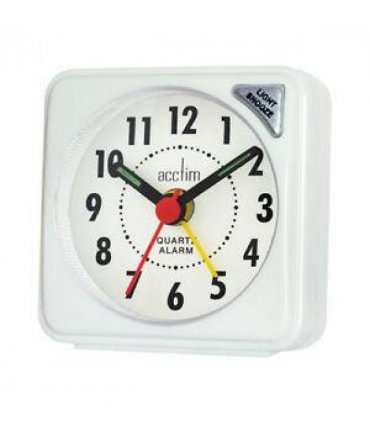 Acctim Ingot Quartz Travel Alarm Clock Light & Snooze White 25/738WBX8