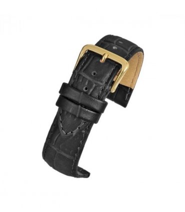 Black Padded Crocodile Grain Leather Watch Strap 26mm