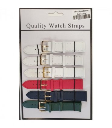 Leather Extra Long Watch Straps Pk6 Assorted colours 1055C.20mm