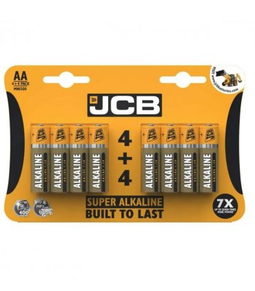JCB AA Super Alkaline Batteries 8 Per Card - Box of 12