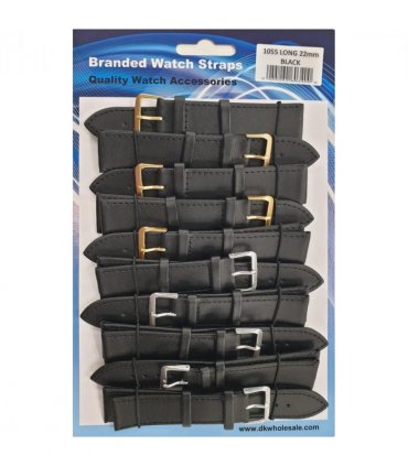 Leather Black Extra Long Watch Straps Pk10 size 22mm 1055.05
