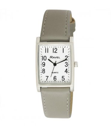 Ravel Mens Fashion Rectangle Shape Dial Grey Leather Strap Watch R0120.13.1A