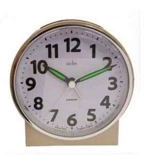 Acctim Micah Round Mid Sized Bedside Quartz Alarm Clock in Gold Plated - 16478