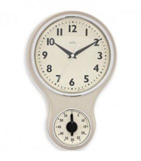 Acctim Kitchen Time 20cm Timer Quartz Retro Style Domed Glass Lens Cream Wall Clock 21592