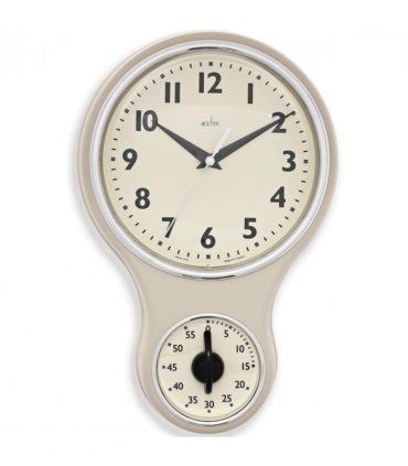 Acctim Kitchen Time 20cm Timer Quartz Retro Style Domed Glass Lens Cream Wall Clock 21592