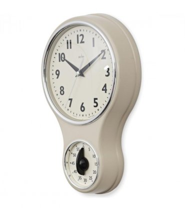 Acctim Kitchen Time 20cm Timer Quartz Retro Style Domed Glass Lens Cream Wall Clock 21592