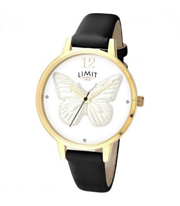 Limit Ladies Fashion Secret Garden Gold Case with White 3D Butterfly Dial Leather Strap Watch 6283