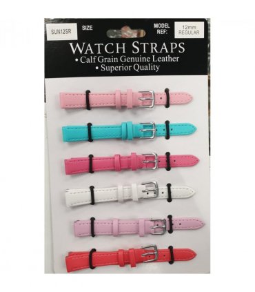 SUNSR Sun Mixed Colour Calf Leather Watch Straps Regular card of 6 - Silver Buckle