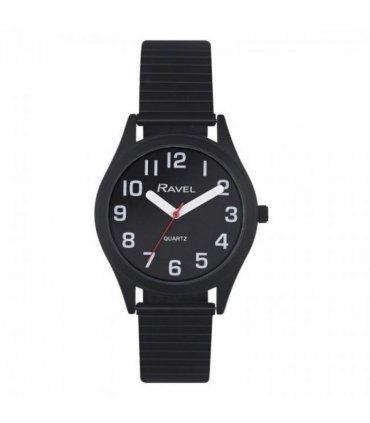 Ravel Mens Basic Bold Easy Read Expander Bracelet Watch Black/Black R0225