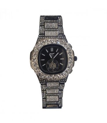 NY LONDON GENTS BLING WATCH PI-7644 SILVER-BLACK