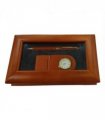 Imperial Desk Clock with Wood Matt Brown Gold Trim Ball Pen IMP69 Clock Gift Set - CLEARANCE NEEDS RE-BATTERY & Refill