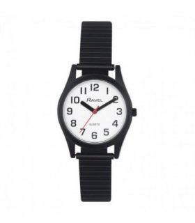 Ravel Ladies Basic Bold Easy Read Expander Bracelet Watch White/Black R0225