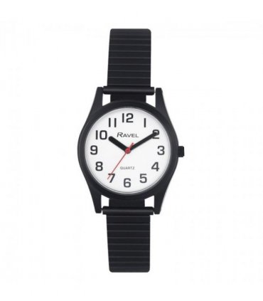 Ravel Ladies Basic Bold Easy Read Expander Bracelet Watch White/Black R0225