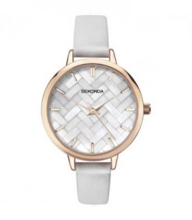 Sekonda Ladies White Marble Effect Dial with White Leather Strap Watch 2825