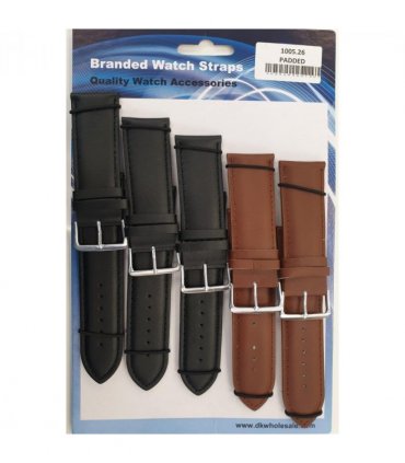 1005 Padded Leather Watch Straps Pk5 Black & Brown mixed 28mm